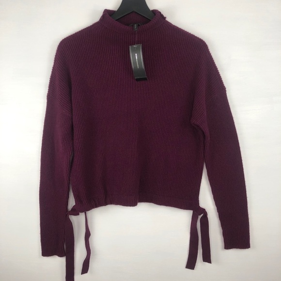 BCBGMaxazria Ribbed Side-Tie Sweater in Dark Purpl - Picture 4 of 5